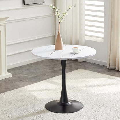 31.5" Round Dining Table, Mid-Century Modern Tulip Table with Thickened Tabletop & Metal Pedestal, Circle Bistro Table for Kitchen, Small Places, Apartments, Cafe - color: White, size: 31.5" dining table