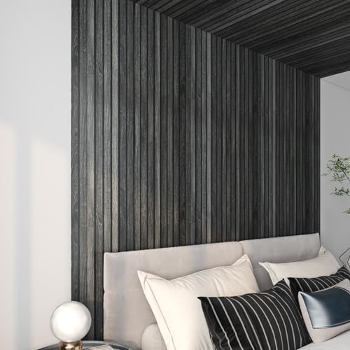 Livelynine Black Wood Slat Wallpaper Peel and Stick Black Faux Beadboard Wallpaper Renter Friendly Waterproof Wall Paper Modern Slate Contact Paper 15.8x78.8 3D Textured Wood Slat Wall Panel Roll - color: Black Wood Slats, size: 15.8" x 78.8"