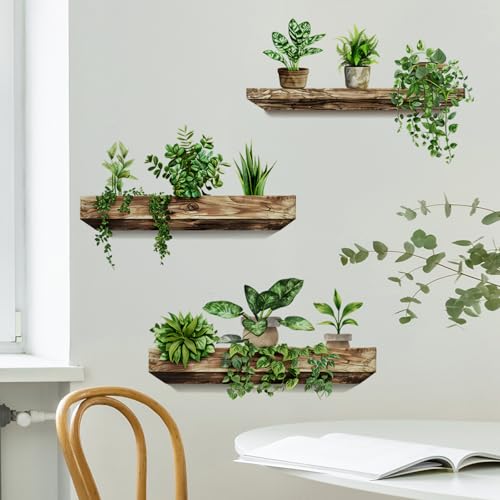 Green Plant Wall Decals 3D Bonsai Tropical Betterfly Wall Sticker Creative Vinyl Peel and Stick Removable Wall Art Decor for Living Room Bedroom Home Office (Green Plant 3) - style: Green Plant 3