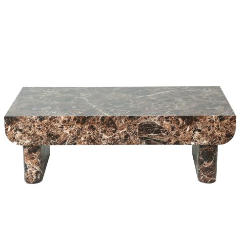 47" Coffee Table with Faux Marble Tabletop with Drawer | Modern Rectangular Center Table for Living Room, Contemporary Tea Table for Apartment,Natural Walnut - color: 47" Coffee Table With Faux Marble Tabletop,walnut