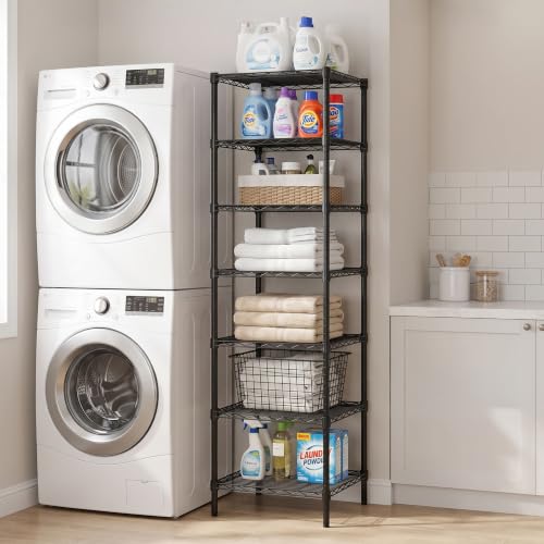 Finnhomy Heavy Duty 7 Tier Wire Shelving, 18x18x72 inches 7 Shelves Storage Rack with Thicken Steel Tube, Pantry Shelves for Storage, Adjustable Metal Shelving Unit, NSF Certified, Black - size: 72"H-Black