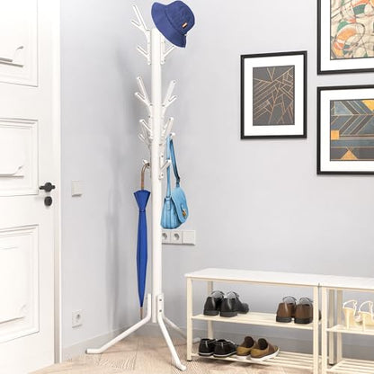 Simple Houseware Standing Coat/Hat Hanger Tree Shaped Rack, 18 Hooks, White | For Entryway, Bedroom, and Hallway - color: White