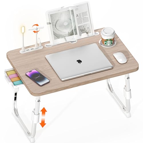 Lap Desk for Bed Adjustable Height with USB Port 23.6" x15.7" Desktop | Storage Drawer, Bookshelf, Fits 17" Laptop, For couch WFH Study, Foldable Non-Slip No Assembly Sturdy Lightweight Glacier - color: Glacier