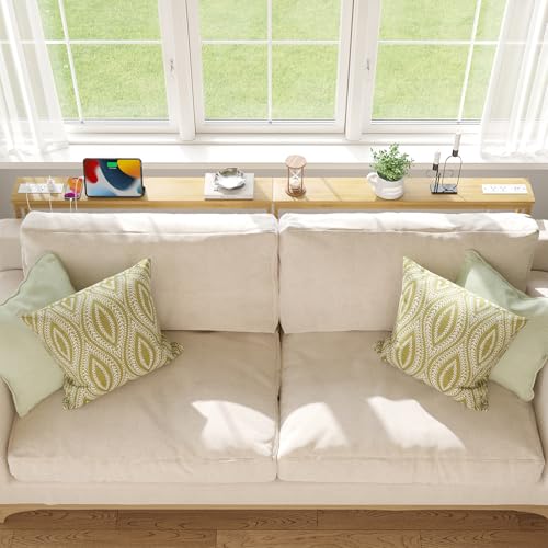 ELYKEN 2 Pack Bamboo Console Table, 5.9'' Narrow Sofa Table Behind Couch | Slim Skinny Hallway Table with Charging Station for Entryway, Living Room, Foyer, Entrance, 5.9 x 39.4 x 31.5in, Natural - color: Natural, size: 5.9"D x 78.8"W x 31.5"H