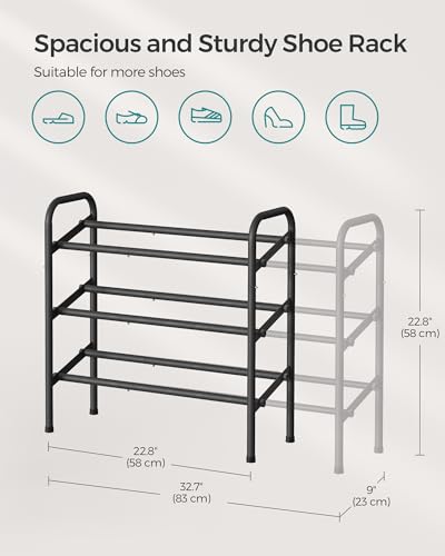 SONGMICS Expandable Shoe Rack, 3 Tier Shoe Rack Shelf, Adjustable Shoe Organizer Storage for 20 Pairs of Shoes, Metal Free Standing Shoe Racks for Closet, Front Door Entryway, Easy Assembly, Ink Black - size: 3 Tier (22.8"H)
