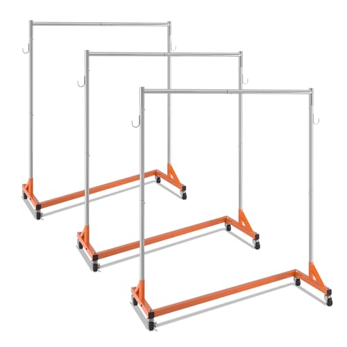 VEVOR Z Rack, Industrial Grade Z Base Garment Rack, Rolling Sturdy Steel Z Base Clothing Rack with Lockable Casters, for Home Clothing Store Display Orange (3 Sets) | for Home Clothing Store Display, 3 Packs, Space-Saving Storage, Quick Assembly, with Loc