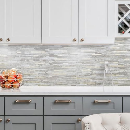 DICOFUN 10-Sheet Peel and Stick Backsplash Tile, Brown Birch Wood Look PVC Mixed Metal Gold Stick on Backsplash Tiles for Kitchen, 9.4 sq.ft - color: Brown Birch and Metal Gold, size: 10 Sheets, 12’’x12’’x0.12’’
