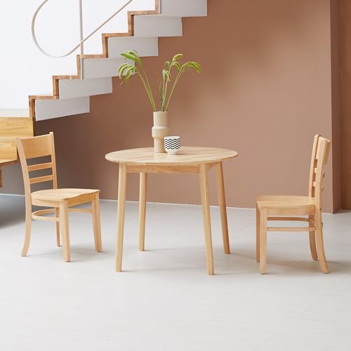 Aslan 35.4" Round Wooden Dining Table/Mid Century Modern Malaysian Oak Kitchen Table (Natural-Oak)