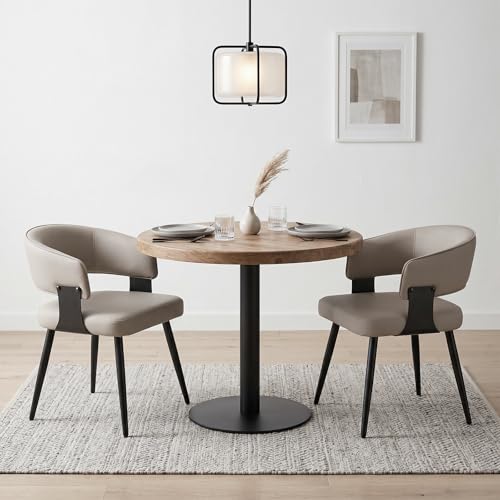 Dining Chairs Set of 2, Modern Upholstered Faux Leather Kitchen Chairs with Curved Back, Easy to Assemble & Clean for Dining Room, Restaurant, Cafe, Warm Gray | Faux Leather Upholstery, Curved Back, Metal Legs, Easy Clean, Dining Room, Breakfast Nook, Res