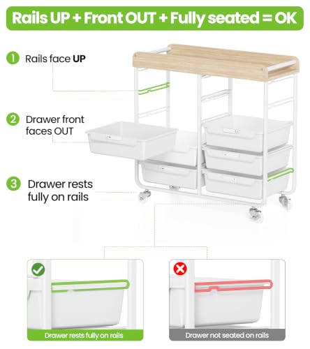10 Drawers Rolling Cart with Wooden Tabletop, Utility Storage Cart with Wheels, Art Supply Craft Organizer on Wheel with Metal Frame & Handles for Home Office School (Pure White) - color: Pure White