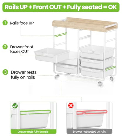 10 Drawers Rolling Cart with Wooden Tabletop, Utility Storage Cart with Wheels, Art Supply Craft Organizer on Wheel with Metal Frame & Handles for Home Office School (Pure White) - color: Pure White