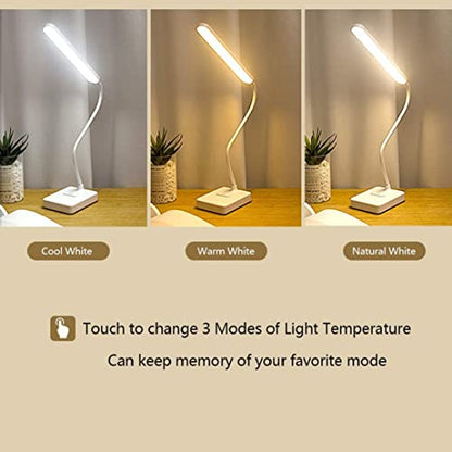 Cordless LED Desk Lamp Rechargeable 2000mAh Battery 3 Colors 6 Brightness Dimmable Foldable Eye-Caring Table Lamp White