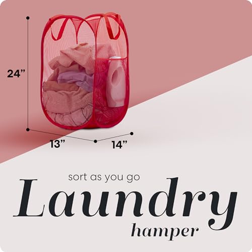 Handy Laundry Collapsible Mesh Pop Up Laundry Hamper 2-Pack – Space-Saving, Breathable Basket with Wide Opening & Side Pocket, Durable & Foldable for Clothes, Storage, Travel, Dorm, Red - color: Red, 2-PACK
