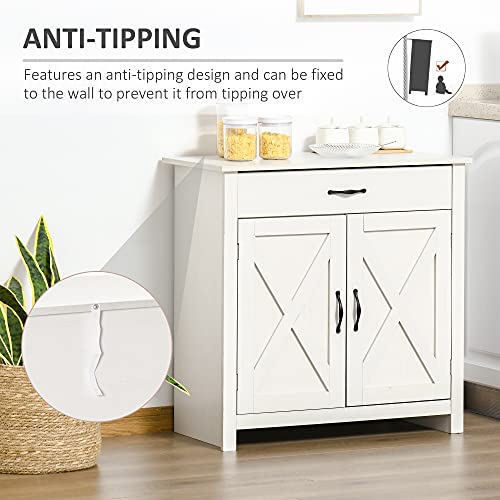 HOMCOM Farmhouse Sideboard Buffet Cabinet Barn Door White Wash | Coffee Bar Cabinet, Drawer, Adjustable Shelf, Kitchen, Living Room, Entryway - color: White Wash