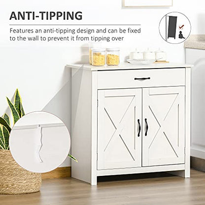 HOMCOM Farmhouse Sideboard Buffet Cabinet Barn Door White Wash | Coffee Bar Cabinet, Drawer, Adjustable Shelf, Kitchen, Living Room, Entryway - color: White Wash