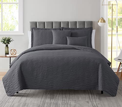 Clara Clark Quilts Twin Size - All Season Bedspread Coverlet Set, Pinsonic Weave Lightweight Bedding Set - 5 Piece Twin Quilt Set with Pillow Shams, Ellipse - Gray - color: 14 - Ellipse - Gray, size: Twin