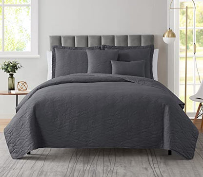 Clara Clark Quilts Twin Size - All Season Bedspread Coverlet Set, Pinsonic Weave Lightweight Bedding Set - 5 Piece Twin Quilt Set with Pillow Shams, Ellipse - Gray - color: 14 - Ellipse - Gray, size: Twin