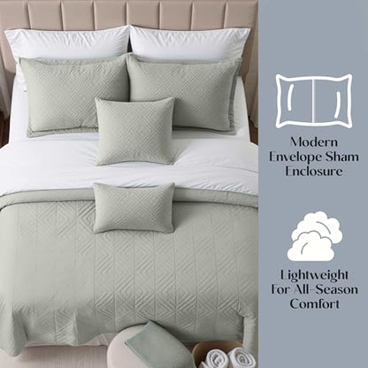 Clara Clark Quilts Twin Size - All Season Bedspread Coverlet Set, Pinsonic Weave Lightweight Bedding Set - 5 Piece Twin Quilt Set with Pillow Shams, London Fog - Twin Diamond - color: 33 – London Fog – Diamond, size: Twin