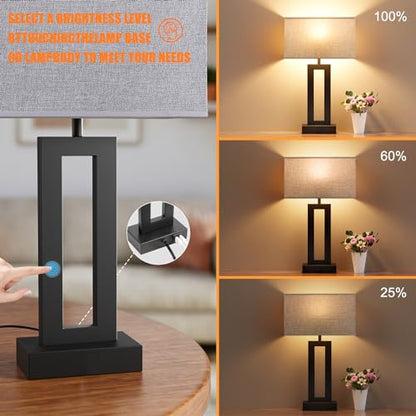 Seealle Nightstand Table Lamps for Bedrooms Set of 2 - Touch Bedside Lamp with USB C+A, 3 Way Dimmable Living Room End Tables 2, Modern Night Stand Bed Side Guest Room(Grey) B. Grey - color: B. Grey&Black, size: Medium(19.6in)