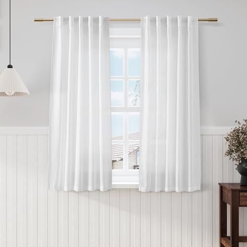 White Linen Curtains for Living Room 54 inch Length White Light Filtering Semi Sheer Curtains Panels Back Tab and Rod Pocket Modern Farmhouse Drapes Curtain for Bedroom, 2 Panels 34 x 54 Inch - color: White, size: 34"W x 54"L (Pack of 2)
