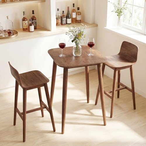 COSTWAY 36 Inch Counter Height Dining Table | Solid Rubber Wood Farmhouse Kitchen Table with Sturdy Pedestal Base, Walnut Finish