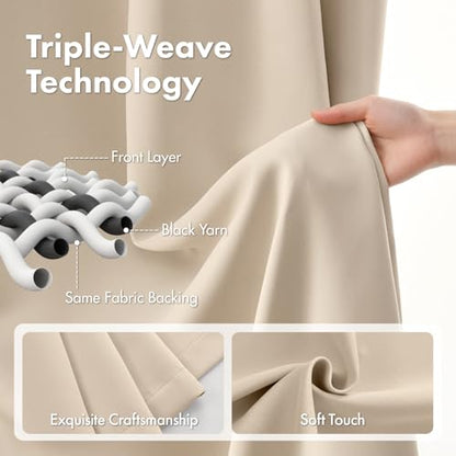 MIULEE Cream Beige Pinch Pleat Blackout Curtains 40x98 Inch Length 2 Panels | Back Tab Rod Pocket Pleated, Thermal Insulated, Bedroom Living Room Darkening Drapes, Soundproof Curtains with Hooks - color: Cream Beige, size: 40"W x 98"L (Pack of 2)