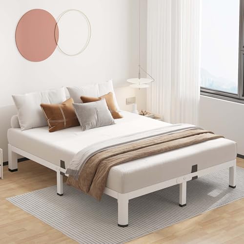 ROIL 10 Inch White Queen Bed Frame Low Profile Rounded Corner | Easy Assembly, Noise Free, 3500LBS Load Capacity, 4 Mattress Baffles, Heavy Duty Steel, No Box Spring Needed, Rubber Pads - size: Queen, style: 10 Inch White