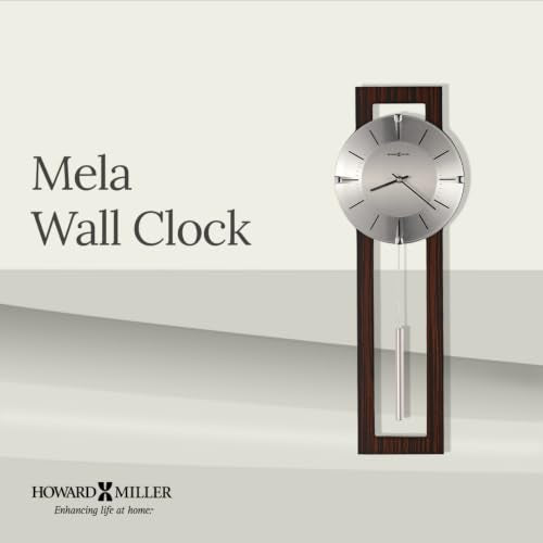Howard Miller Mela Wall Clock with Pendulum | Wooden Frame, Silver Dial, Analog Quartz | Modern Minimalist Decor for Living Room, Office