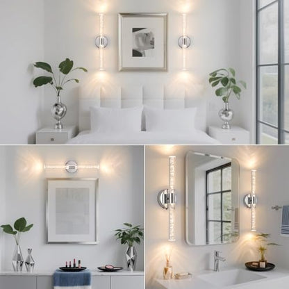 Silver Wall Light LED Battery Operated Wall Sconces(2 Pack), 20-Inch Dimmable Crystal Wall Sconce, Rechargeable Chrome Bubble Wall Lights, Wireless Wall Lamp for Bedroom, Living Room - color: Chrome
