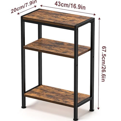 Narrow Side Table set of 2 for Small Space, 3 Tier Slim End Table, Thin Nightstand, Skinny Snack Couch Table, Sofa bedside Table in Living Room, Bedroom, Study, kitchen and Balcony (Rustic Brown) - color: Rustic Brown, size: 3-Tier (7.9''D*17''W*26.6''H)
