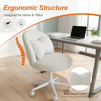 Desk Chair with Soft Cushion, Adjustable Height Armless Office Chair Upholstered Makeup Vanity Chair, Swivel Accent Chair for Living Room, Bedroom, Study, Home Office - color: Cream