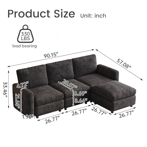 Miuuod Exlarge Modular Sectional Sofa,111.5" U-Shaped Corduroy Comfy Sectional Couches for Living Room,Modern Deep Seat Sofa,3-Seater Cloud Couches with 1 Movable Ottomans,Flexible Combination (Grey) - color: Grey, style: 4 Seats（3 Seats with 1 Ottomans）