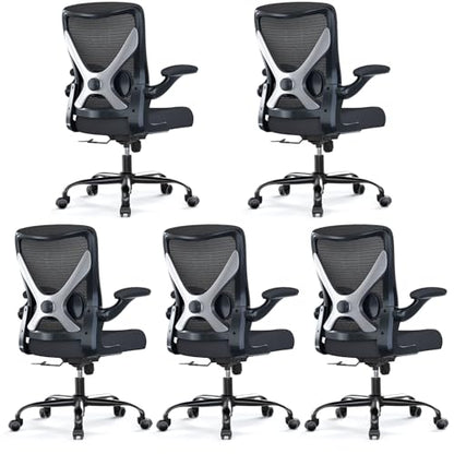 Office Chair: Mesh Ergonomic Desk Chair with 3D Lumbar & Swivel | 330LBS Computer Chair-Executive Task Chairs with Flip-up Arms Home Office Chairs Gaming Chair for Long Hours(Black-Pack of 5) - color: Black, size: Pack of 5