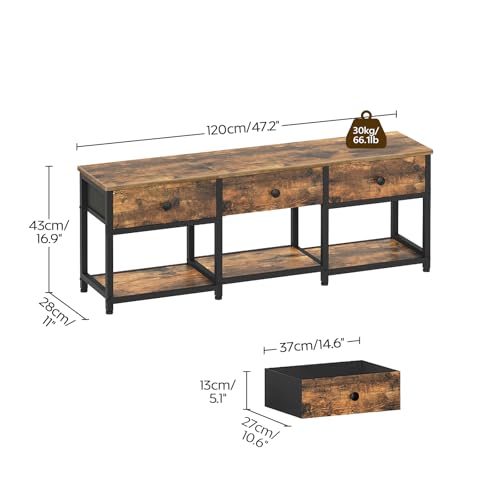 TV Stand with 3 Fabric Drawers for up to 50 Inch TV, 47.2" Industrial Media Console, Entertainment Center with Shelves for Living Room, Bedroom, Home Office, Rustic Brown and Black DS12BR - color: Rustic Brown + Black