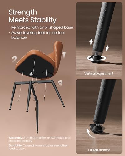 VASAGLE EKHO Collection - Dining Chairs Set of 2, Upholstered Kitchen Chairs, Comfortable Seat, Synthetic Leather with Stitching, Mid-Century Modern, Easy Assembly, Living Room Lounge, Caramel Brown - color: Caramel Brown, size: Set of 2, style: Without S