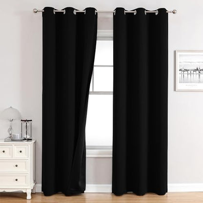 ChrisDowa 100% Blackout Curtains for Bedroom 84 Inches Long 2 Panels Set | 2 Thick Layers, Thermal Insulated, Light Blocking, Grommet, Window Treatment, Living Room Drapes, Black, 38 x 84 Inch - color: Black, size: 38"W x 84"L (Pack of 2)
