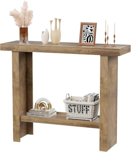 LIFECHOVY Farmhouse Wood Entryway Table Narrow Console Tables with Storage | Behind The Couch Sofa, Entrance Side Table with Shelves for Hallway, Living Room, Foyer, Brown - color: Brown