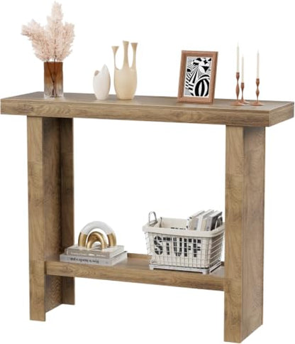 LIFECHOVY Farmhouse Wood Entryway Table Narrow Console Tables with Storage | Behind The Couch Sofa, Entrance Side Table with Shelves for Hallway, Living Room, Foyer, Brown - color: Brown