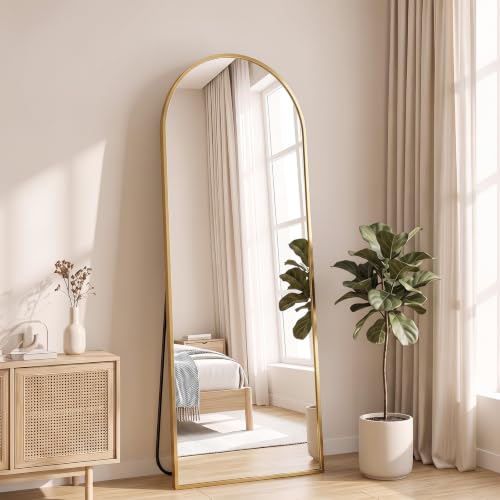 NEWBULIG Arched Full Length Floor Mirror 56"x21", Body Standing Mirror | Wall Hanging or Leaning, Shatter-Proof Glass, Aluminum Alloy Frame with Stand, Home Decor Bedroom, Gold - color: Gold-arched, size: 56"L x 21"W