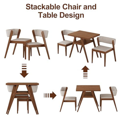 AnywaysWood Solid Wood Outdoor Patio Dining Table Set,3 PCS Bistro Dining Table Set of 2 with upholstered Chairs Patio Conversation Set Stackable Chair and Table Design for Lawn,Deck,Backyard,Walnut - size: 31.5“ x 23.6” x 29.9“