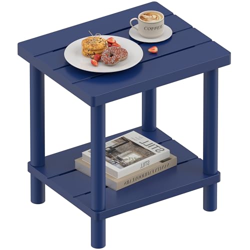 Outdoor Side Table with 2-Tier, Bamboo Small Patio Adirondack Tables | Blue,Easy Assembly,Easy Maintenance,Weather Resistant,Indoor,Outdoor,Patio,Pool,Porch - color: Blue, size: Square Table