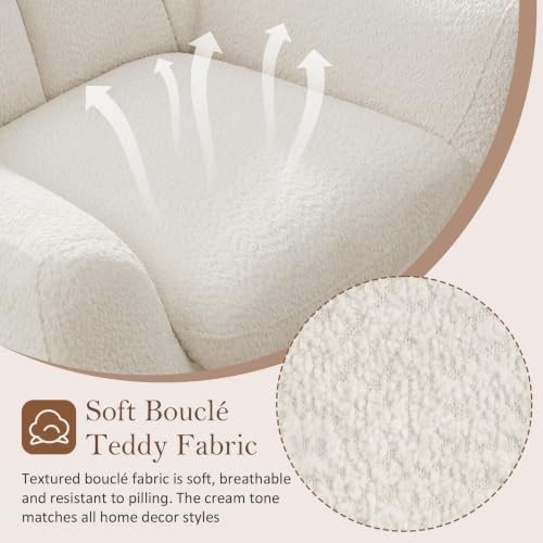 34.6" Oversized Accent Chairs with WingBack, Set of 2, Teddy White | High Back, Wide Armrests, Metal Legs, Cozy Deep Seat Armchair , Reading Chair for Living Room, Bedroom, Apartment, Office - color: White, size: Set of 2