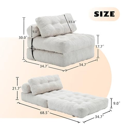 Beige Convertible Sofa Bed Folding Sofa Bed Sleeper Chair Couch Beds, Comfy Floor Beds with Pillow and Back Support, Small Couch for Bedroom, Living Room Bedroom - color: White