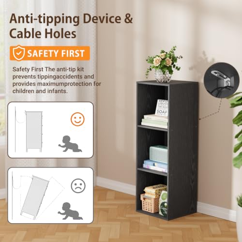 3 Cube Black Book Shelf, Tall Bookcase for Bedroom Home Office Living Room - color: Black, size: 3 Cube