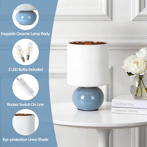 Hamucd Ceramic Table Lamps Set of 2, Modern Classic Bedside Lamps for Nightstand, Small Table Lamp for Bedroom Living Room Desk End Table(Blue) - color: Blue