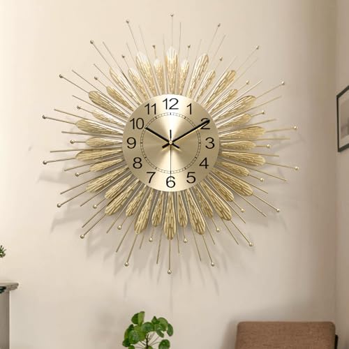 Large Wall Clock,27inch Gold Wall Clock Non-Ticking Mid Century Wall Clocks for Living Room Decor,Battery Operated Wall Clock for Bedroom&Living Room - size: 27inch-normal