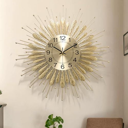 Large Wall Clock,27inch Gold Wall Clock Non-Ticking Mid Century Wall Clocks for Living Room Decor,Battery Operated Wall Clock for Bedroom&Living Room - size: 27inch-normal