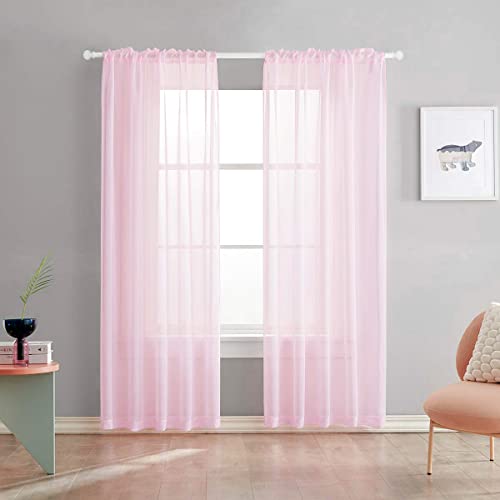 Baby Pink Semi Sheer Curtains 84 Inches Long Faux Linen Baby Pink Sheers Curtain for Bedroom Living Room Girls Kids Room 2 Panels 52x84 - color: Baby Pink, size: 52"W x 84"L (Pack of 2)