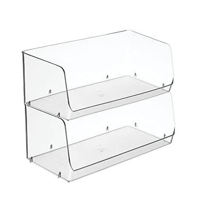 mDesign Modern Stackable Plastic Open Front Dip Extra Large Storage Organizer Bin Basket for Kitchen Organization, Shelf, Cubby, Cabinet, and Pantry Organizing Decor, Ligne Collection - 2 Pack - Clear