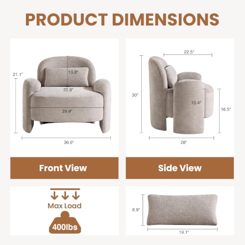 Accent Chair for Living Room, Modern Chenille Fabric Lounge Reading Sofa Chair with Lumbar Pillow, Upholstered Arm Chairs for Bedroom, Office, Light Grey - color: Light Grey